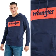 Bluzy męskie - Wrangler LOGO HOODIE Navy BAWEŁNIANA BLUZA Z KAPTUREM KANGURKA L - miniaturka - grafika 1