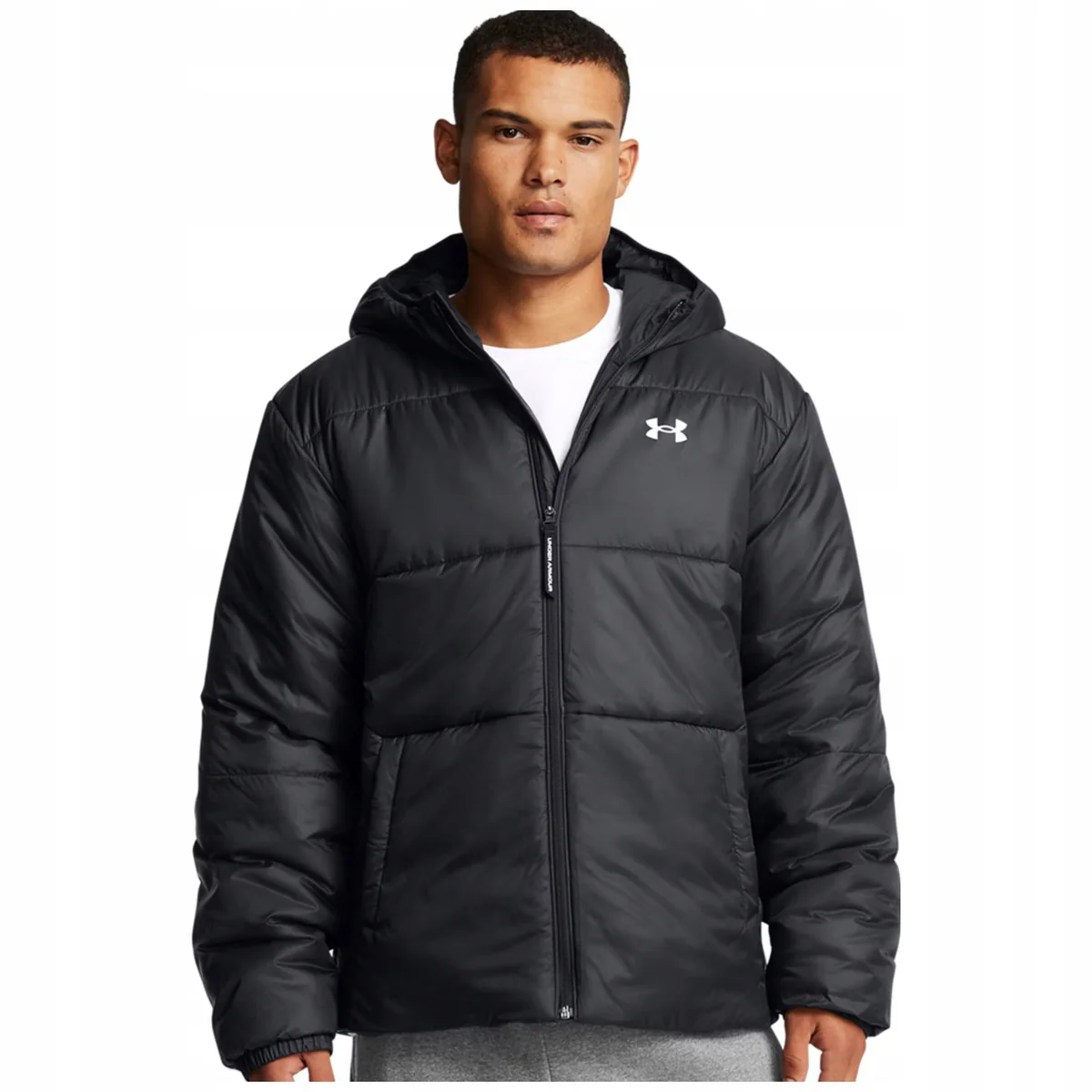 MĘSKA KURTKA PUCHOWA Z KAPTUREM UNDER ARMOUR STORM OCIEPLANA LEKKA S czarny nylon
