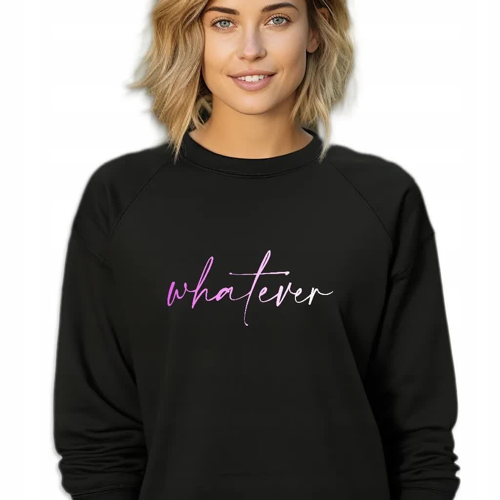 Czarna Bluza Damska Dresowa WHATEVER Stylowa Modna Wzory Rozmiar S