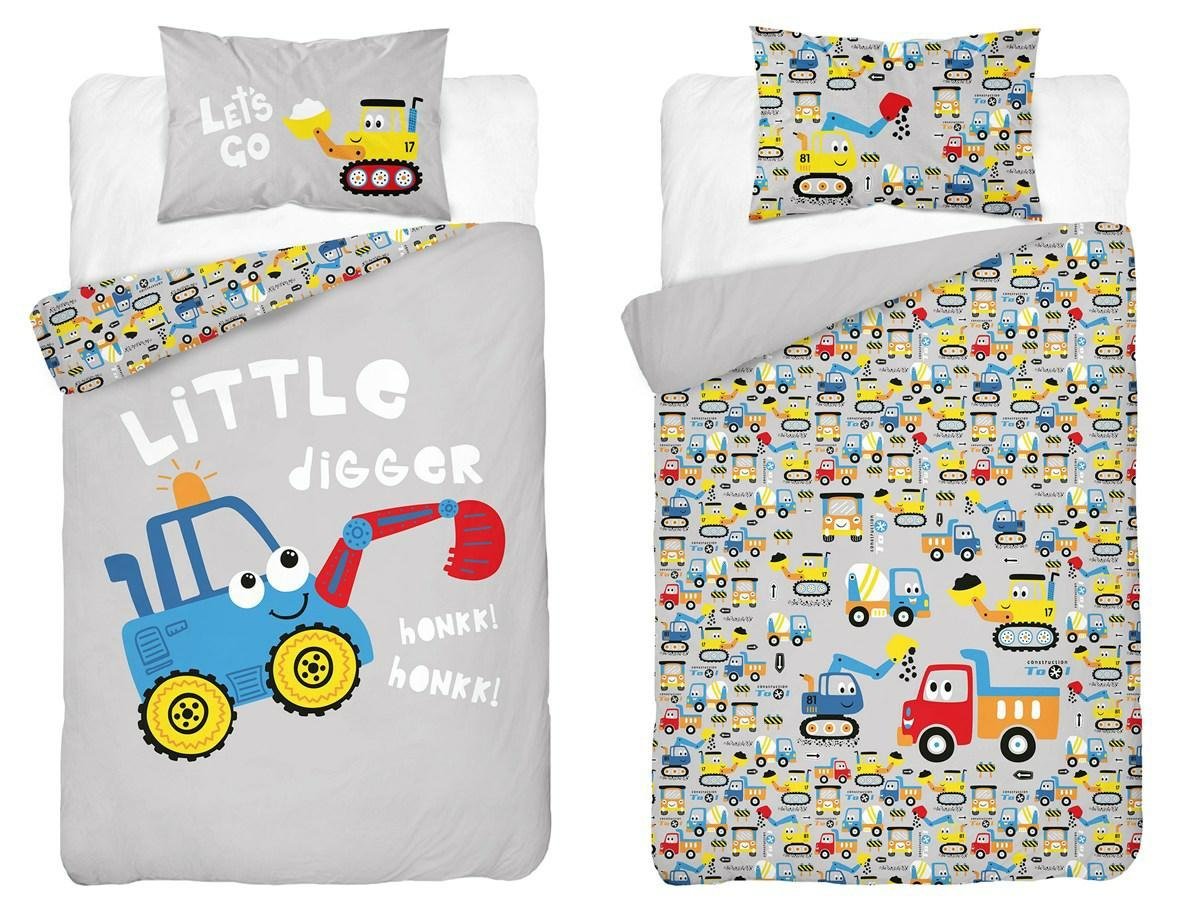 Pościel bambusowa dziecięca 90x120 szara z niebieską koparką Baby Bamboo