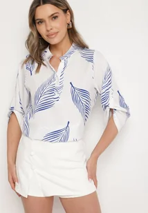 Biało-Niebieska Koszula z Bawełną we Wzór Liści Lumavaie - Koszule damskie - miniaturka - grafika 1