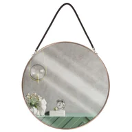 Lustra - Lustro ścienne okrągłe na pasku do zawieszenia w metalowej ramie różowe złoto 38 cm - miniaturka - grafika 1