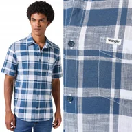 Koszule męskie - Wrangler 1 POCKET SHIRT Blue BAWE��NIANA KOSZULA W KRAT�� KR��TKI R��KAW M - miniaturka - grafika 1