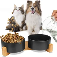 Miski dla psów - Mersjo Miska ceramiczna podwójna drewniana GERDA czarna 2x400ml - miniaturka - grafika 1