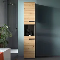 Szafki łazienkowe - Canu wysoka szafka łazienkowa 2 drzwi, 1 półka dąb dekor, szary. - miniaturka - grafika 1