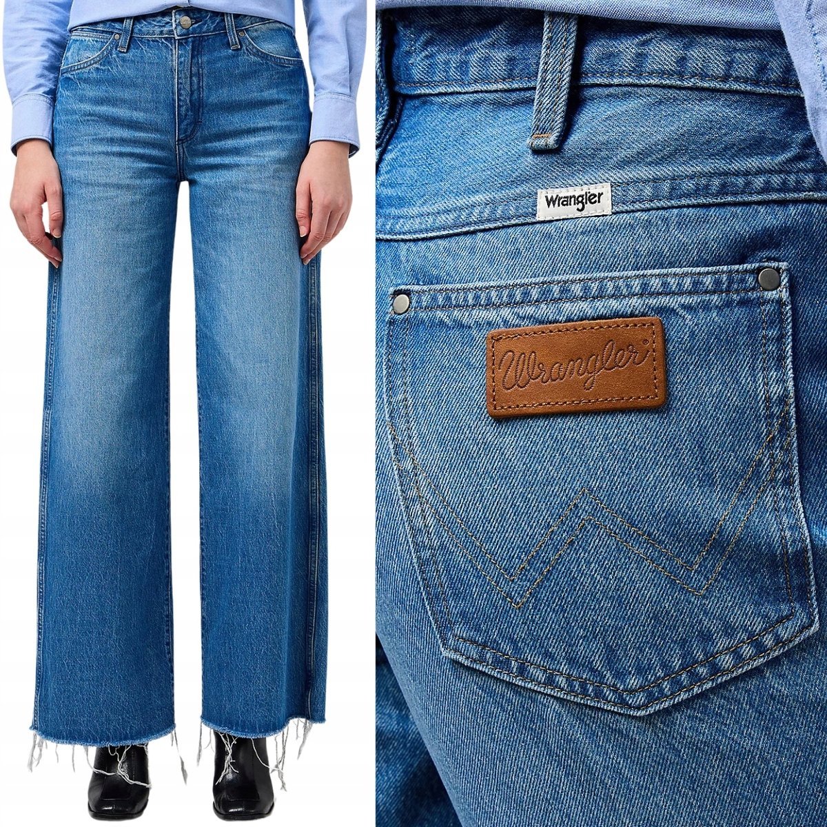 Wrangler WORLD WIDE Shallows luźne damskie spodnie jeansowe palazzo W33 L32