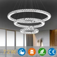 Lampy sufitowe - XMTECH 72W LED kryształowa lampa wisząca lampa sufitowa regulowana wysokość lampa wisząca zimny biały żyrandol lampa wisząca trzy pierścienie żyrandol - miniaturka - grafika 1