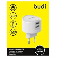 Ładowarki do telefonów - Budi - Ładowarka sieciowa 2x USB, 12W (Biały) - miniaturka - grafika 1
