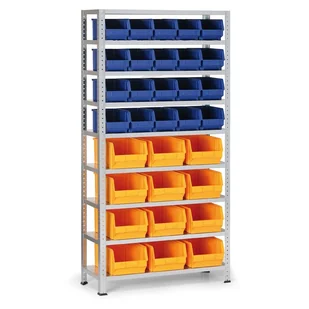 Regał z plastikowymi pojemnikami BASIC, 1730 x 850 x 300 mm, 20x pojemnik typu B + 12x pojemnik typu C - Szafy i regały magazynowe - miniaturka - grafika 1