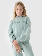 Bluzy damskie - 4F Bluza dresowa nierozpinana z kapturem dziewczęca - turkusowa 122 (6-7 lat) - miniaturka - grafika 1