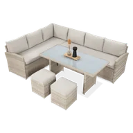 Meble ogrodowe - Narożnik technorattanowy SALO + PUFY Beige - miniaturka - grafika 1
