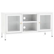 Szafki RTV - vidaXL Szafka pod telewizor biała 105x35x52 cm stal i szkło 336059 - miniaturka - grafika 1