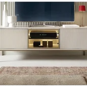 Szafki RTV - Szafka RTV 3-drzwiowa z oświetleniem LED z MDF i dymionego szkła - Beżowy i czarny - OVILA - miniaturka - grafika 1