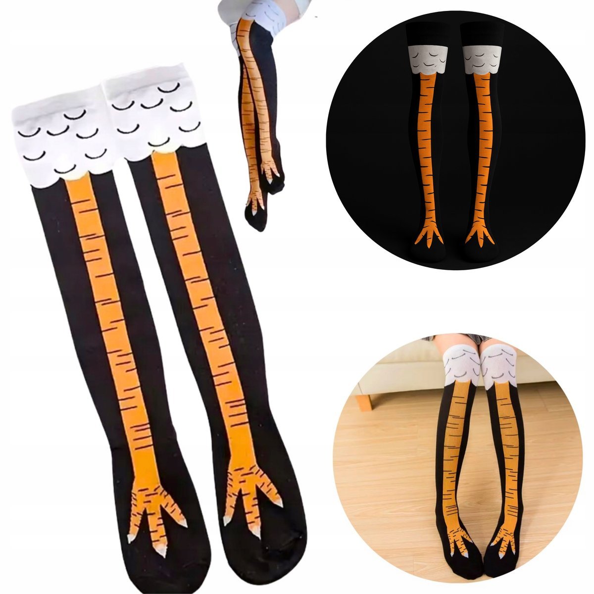 ZAKOLANÓWKI KURZE ŁAPKI Skarpetki długie nogi kurczak zabawny prezent 35-40