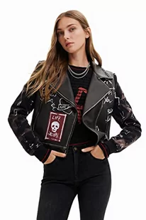 Desigual Damski płaszcz PU, czarny, XS - Płaszcze damskie - miniaturka - grafika 1