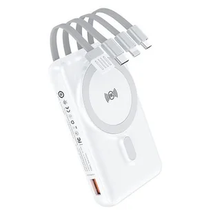 WEKOME WP-12 Tint Series - Power bank indukcyjny 10000 mAh MagSafe z wbudowanym kablem USB-C / Lightning / Micro USB / USB-A (Biały) - Pozostałe akcesoria do telefonów - miniaturka - grafika 1