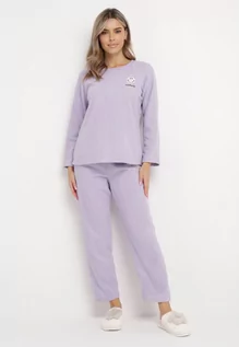 Piżamy damskie - Fioletowy 2-Częściowy Komplet Piżamowy Bluza z Naszywką i Spodnie z Gumką w Pasie Revaxa - grafika 1