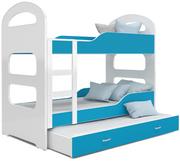Łóżka dla dzieci i młodzieży - Łóżko piętrowe 190x80 białe błękit DOMINIK 3-osobowe - miniaturka - grafika 1