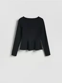 Bluzki damskie - Reserved - Bluzka z baskinką - czarny - miniaturka - grafika 1