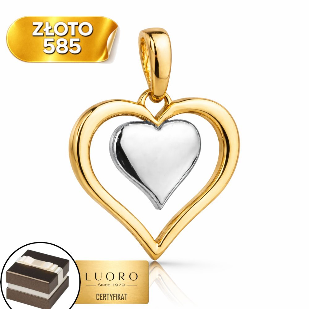 ZAWIESZKA ZŁOTA 585 14K SERCE KONTUR Z PEŁNYM SERDUSZKIEM 16 MM ELEGANCKA