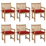 Fotele i krzesła ogrodowe - vidaXL Krzesła ogrodowe z czerwonymi poduszkami, 6 szt., drewno tekowe! 3073052 - miniaturka - grafika 1