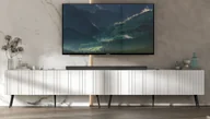 Szafki RTV - Szafka RTV Glamour pod Telewizor Biały Mat Loft Industrialna 300 cm RTV Nogi Metalowe - miniaturka - grafika 1