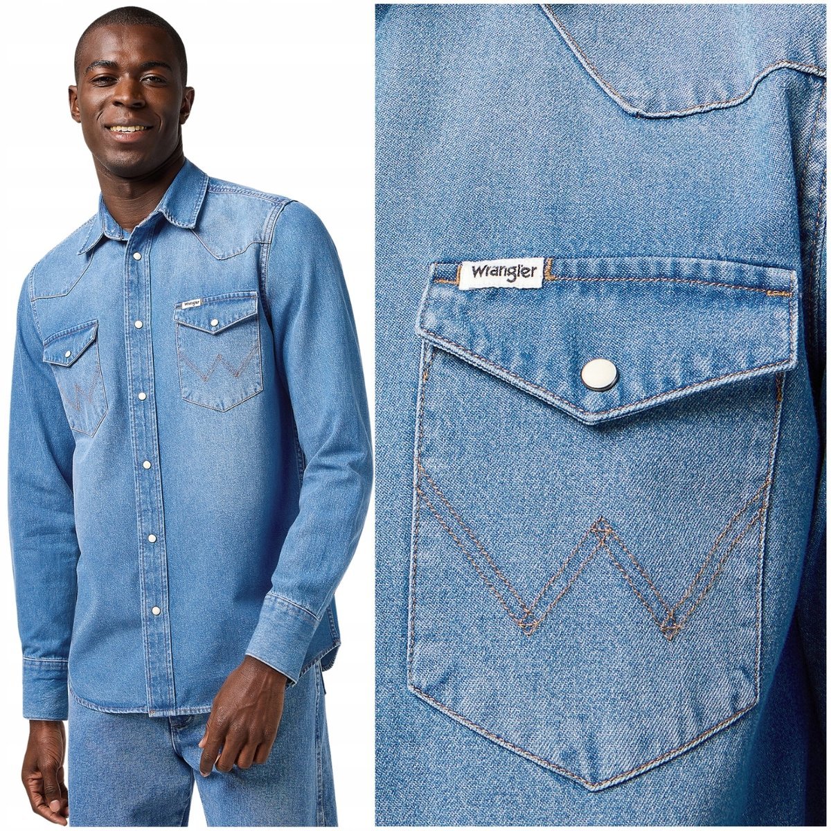 Wrangler Western Shirt Light Wash regular koszula jeansowa na zatrzaski L