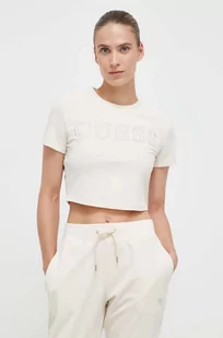 Guess t-shirt damski kolor beżowy - Koszulki sportowe damskie - miniaturka - grafika 1