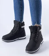 Botki damskie - Czarne ocieplane matowe workery Fernando-36 - miniaturka - grafika 1