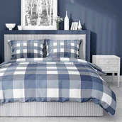 Pościel - Pościel satynowa 220 x 200 cm Home Satin, niebieska krata - miniaturka - grafika 1