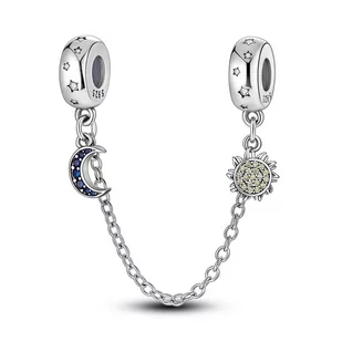 Zawieszka SREBRO 925 Charms koralik do PANDORA Łańcuszek Zabezpieczający Księżyc i Słońce - Wisiorki - miniaturka - grafika 1