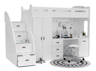 Łóżko piętrowe ZUZIA PLUS białe z zabudową i biurkiem, 261x130x180 - Łóżka dla dzieci i młodzieży - miniaturka - grafika 1