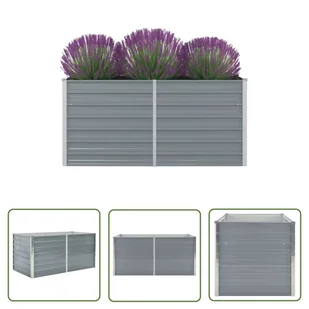 The Living Store Donica ogrodowa - 160 x 80 x 77 cm - stal galwanizowana - szara - Skrzynia Do Podniesionej Grządki - Donice - miniaturka - grafika 1