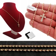 Biżuteria dla dzieci - ZŁOTY NASZYJNIK SINGAPUR +KRZYŻYK Z CYRKONIAMI 60CM PREZENT NA URODZINY 18K - miniaturka - grafika 1
