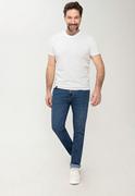 Spodnie męskie - Granatowe jeansy męskie z prostą nogawką, recyklowany poliester Repreve, DLEON 46 - Volcano - miniaturka - grafika 1