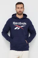 Bluzy męskie - Reebok bluza męska kolor granatowy z kapturem z nadrukiem - miniaturka - grafika 1