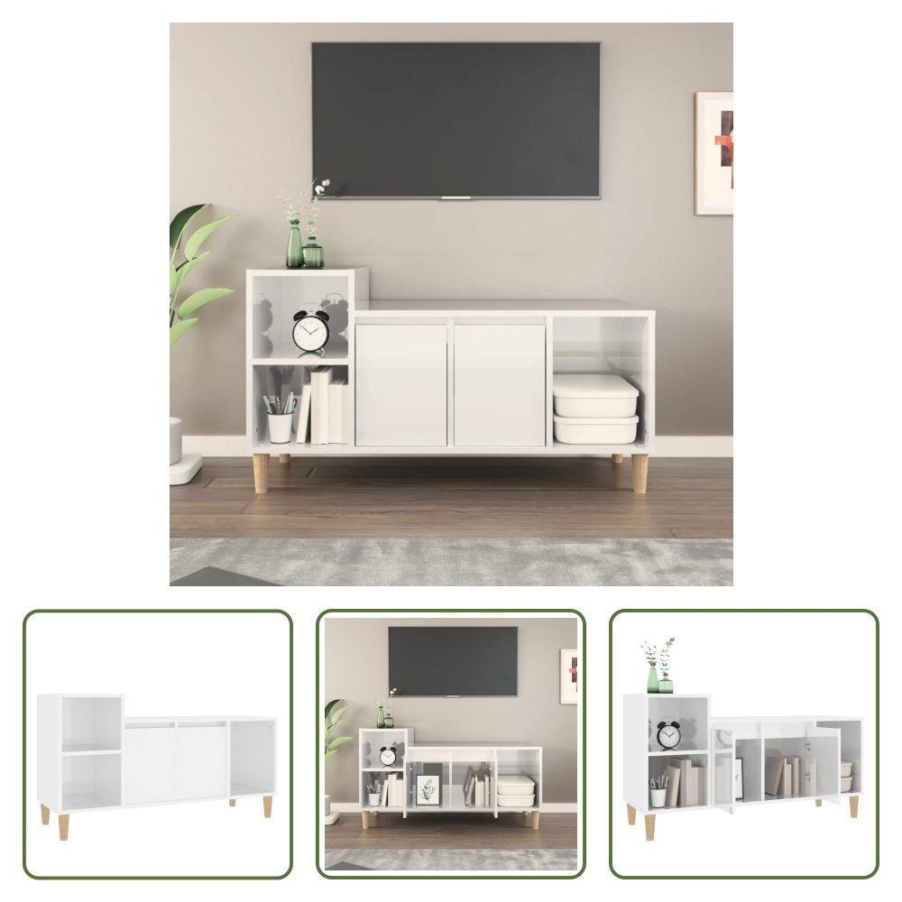 The Living Store szafka pod telewizor biały wysoki połysk 100x35x55 cm materiał drewnopochodny