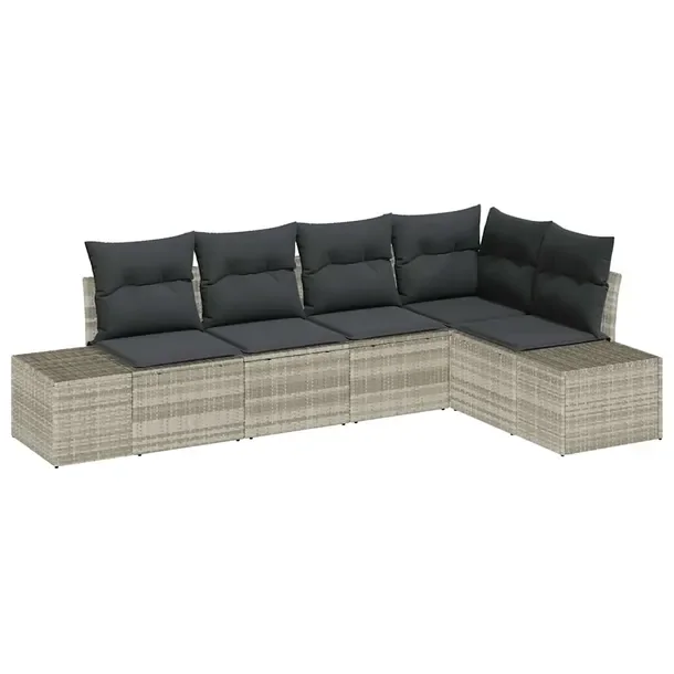 Zestaw Narożny Sofy Ogrodowej Rattan Jasnoszary, 5 Osób, 70 cm Głębokość Si