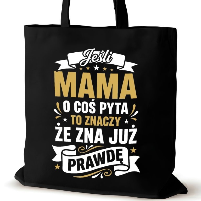 Torba bawełniana czarna dla MAMY na ramię duża prezent biura śmieszna