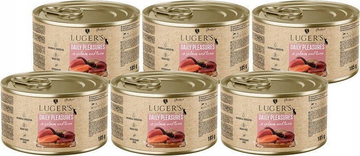 Karma mokra dla kota Luger's Daily Pleasures Sterilised z łososiem i tuńczykiem zestaw 6 x 185 g