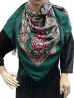 Apaszki i szaliki damskie - Chusta góralska ludowa folk kwiaty zielona z różem - miniaturka - grafika 1