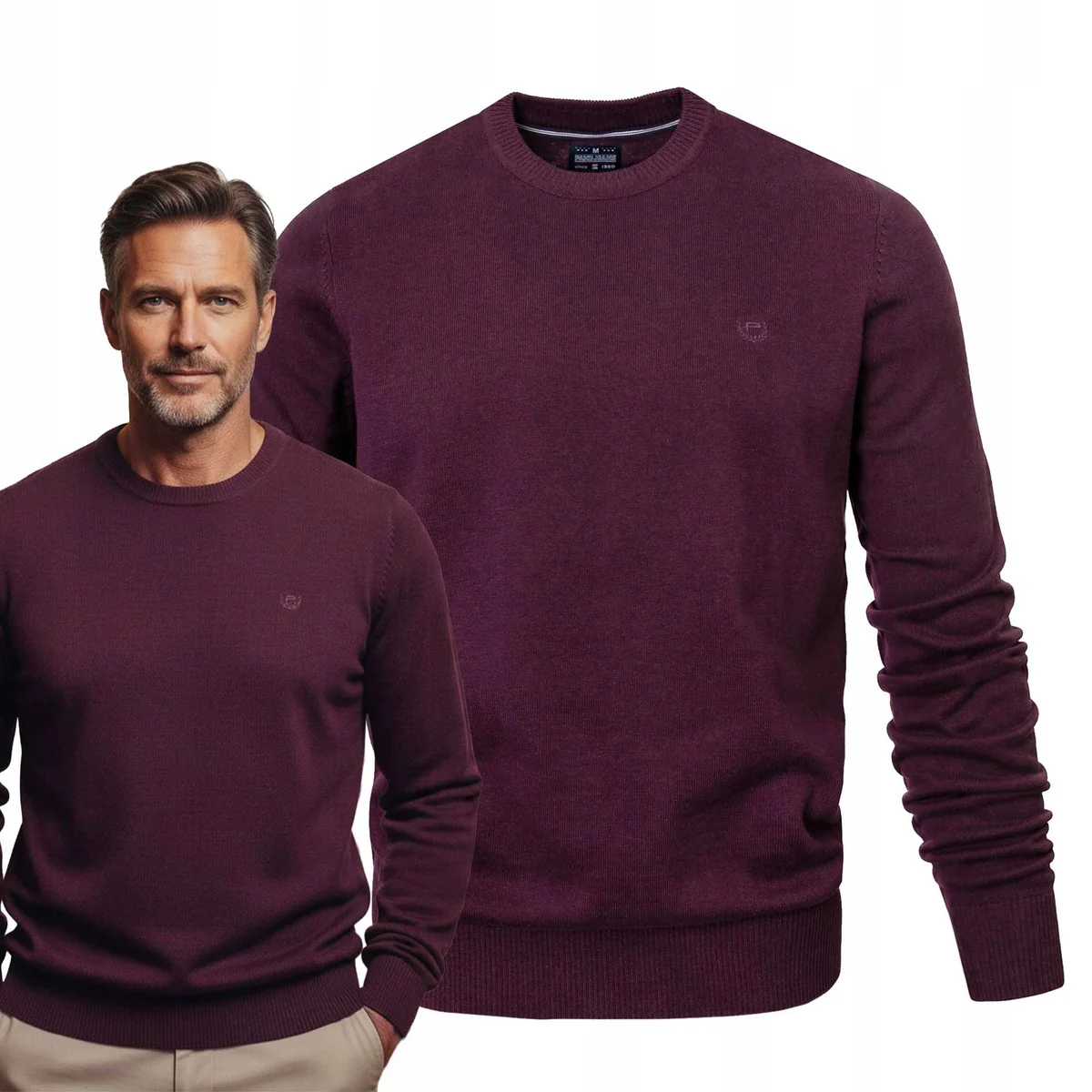 SWETER Męski Klasyczny Jednokolorowy Gładki Basic ŚLIWKOWY Pako Jeans SWETER Męski Klasyczny Jednokolorowy Gładki Basic ŚLIWKOWY M Pako Jeans