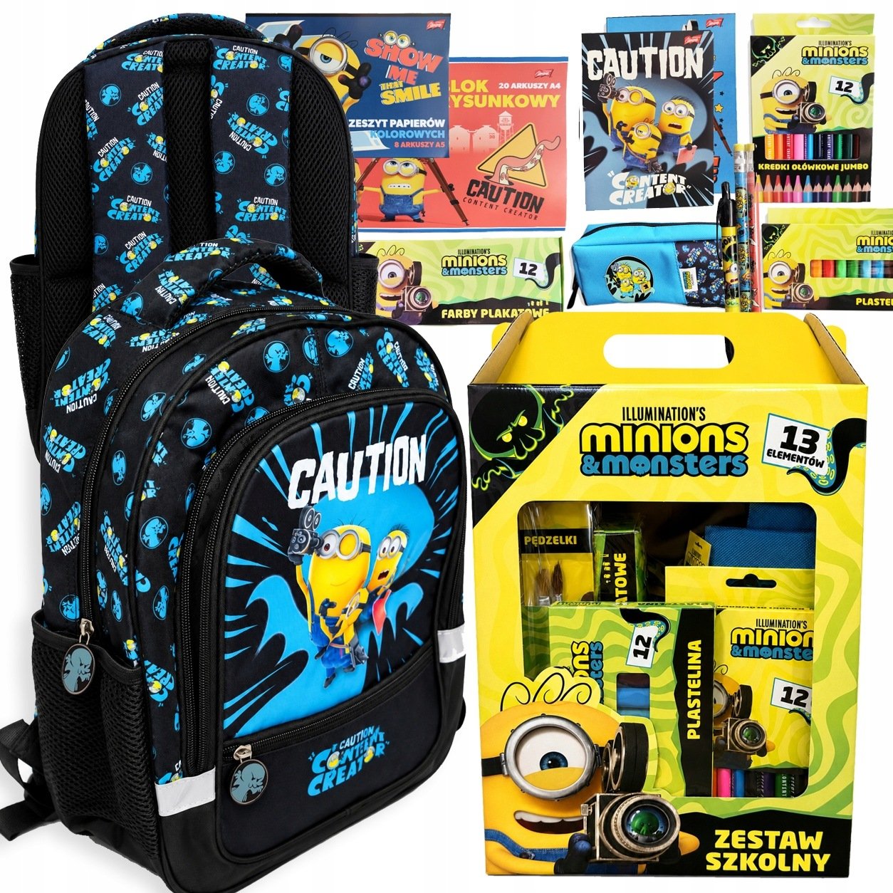 Zestaw Plecak Szkolny Minionki Czarny Wyprawka Minionki Przybory Szkolne