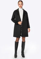 Płaszcze damskie - Dwurzędowy płaszcz damski z wełny czarny - miniaturka - grafika 1