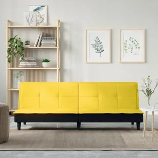 vidaXL Rozkładana kanapa, jasnożółta, tapicerowana tkaniną - Sofy i kanapy - miniaturka - grafika 1