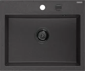 Zlewozmywaki - Mexen Oscar zlewozmywak granitowy 1-komorowy 580 x 490 mm, czarny nakrapiany, syfon czarny - 6519581000-76-B - miniaturka - grafika 1