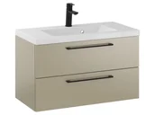 Szafki łazienkowe - Szafka Wisząca Z Umywalką RON 80 cm - Cappuccino Mat - Uchwyty Czarne Matowe - miniaturka - grafika 1