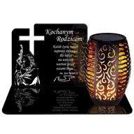Lampiony i znicze - ZNICZ SOLARNY LED WIECZNY PODSTAWKA NA CMENTARZ GRÓB Krzyż EFEKT PŁOMIENIA DLA RODZICÓW - miniaturka - grafika 1