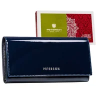 Portfele - Granatowy portfel lakierowany damski Peterson, 9,5 x 18,5 x 3 cm, na zatrzask - miniaturka - grafika 1