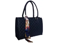 Torebki damskie - Torba Shopper Pikowana Torebka Damska Listonoszka Miejska, Granatowy - miniaturka - grafika 1